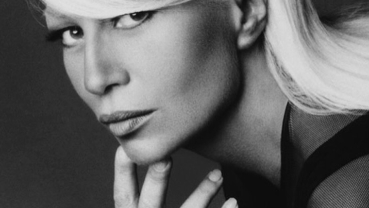 A young Donatella Versace in black and white